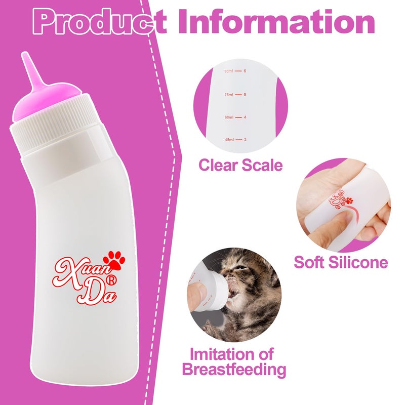 Xuanda Pet Feeding Nipple with Syringe, Soft Silicone Nursing Pet Feeding Bottle, Ventilation Valve Resistant Tearing for Puppies, Kittens, Rabbit, Small Wildlife (M Nipple,Pink) - Image 4